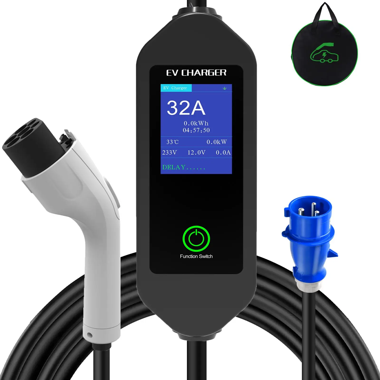 8/10/13/16/32Amp Adjustable GBT Portable EV Charger 7KW
