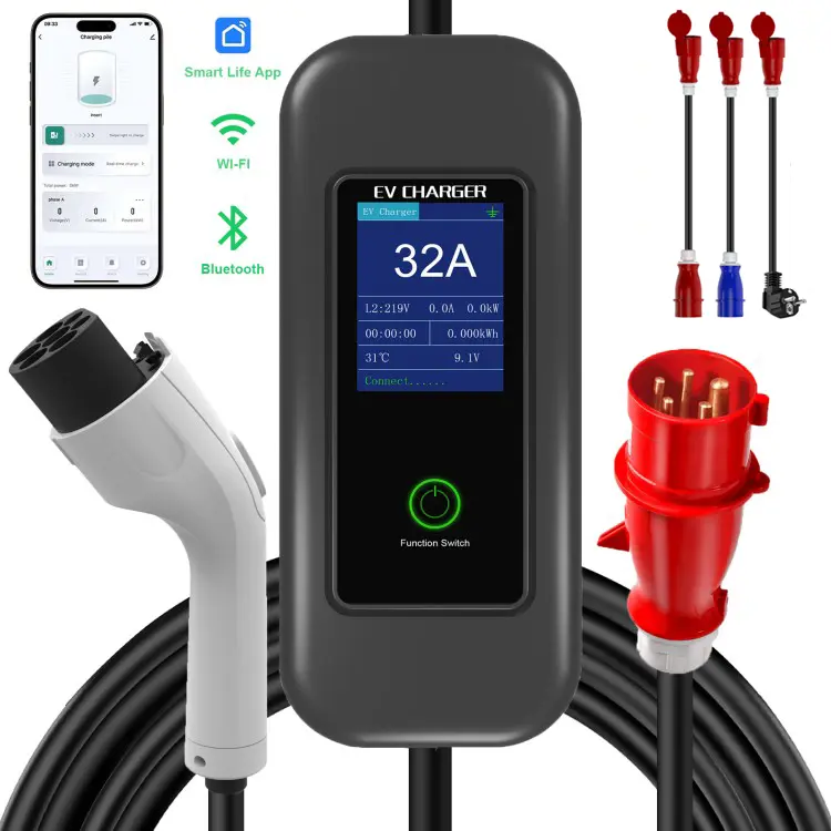 Portable Type 2 EV charger with converter leads
