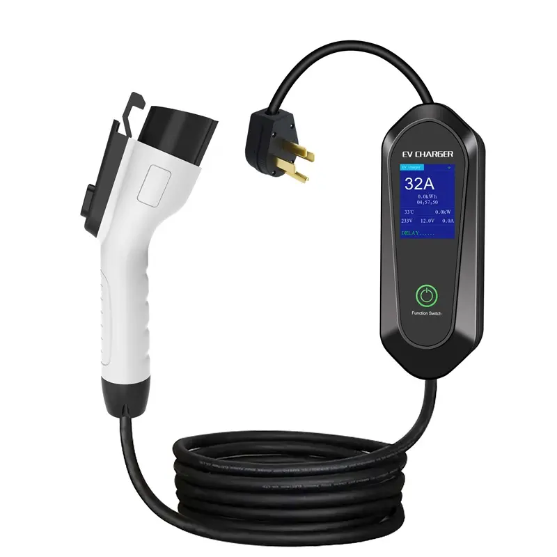 Type 2 Portable EV Charger 32A Current Adjustable with CEE EU UK power plug adapter