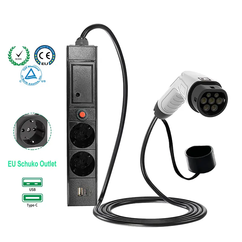 V2L Outdoor Camping Extended Power Cord Socket Single Phase 16A Type 2 EV Discharger