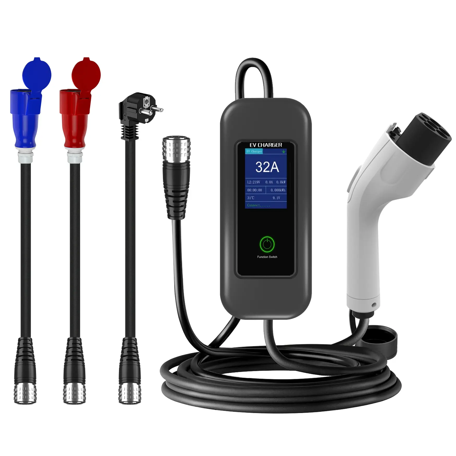 22KW portable EV charger with Auto Current adjust multi-power supply plug